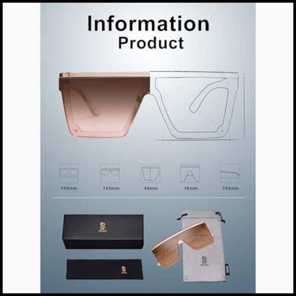 Square Big Sunglasses with Thick Frame Flat Top Mirrored Lenses main image 7